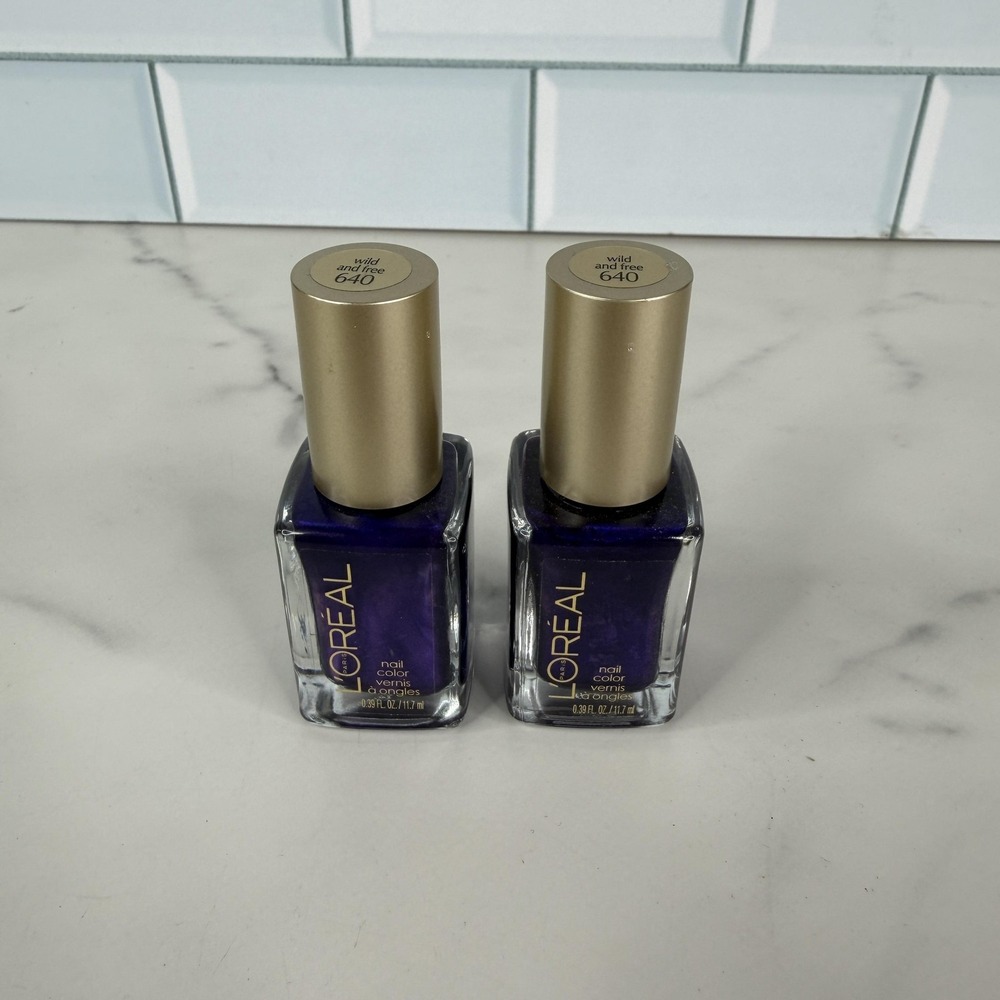 L'Oreal Paris Nail Polish Color 640 Wild and Free Purple Shimmer Set of 2 Duo